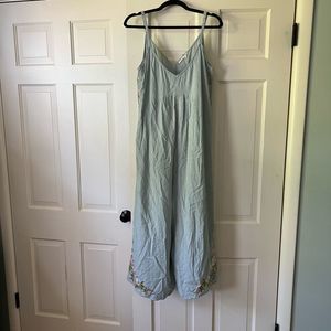 Anthropologie Floreat romper jumpsuit blue embroidered M